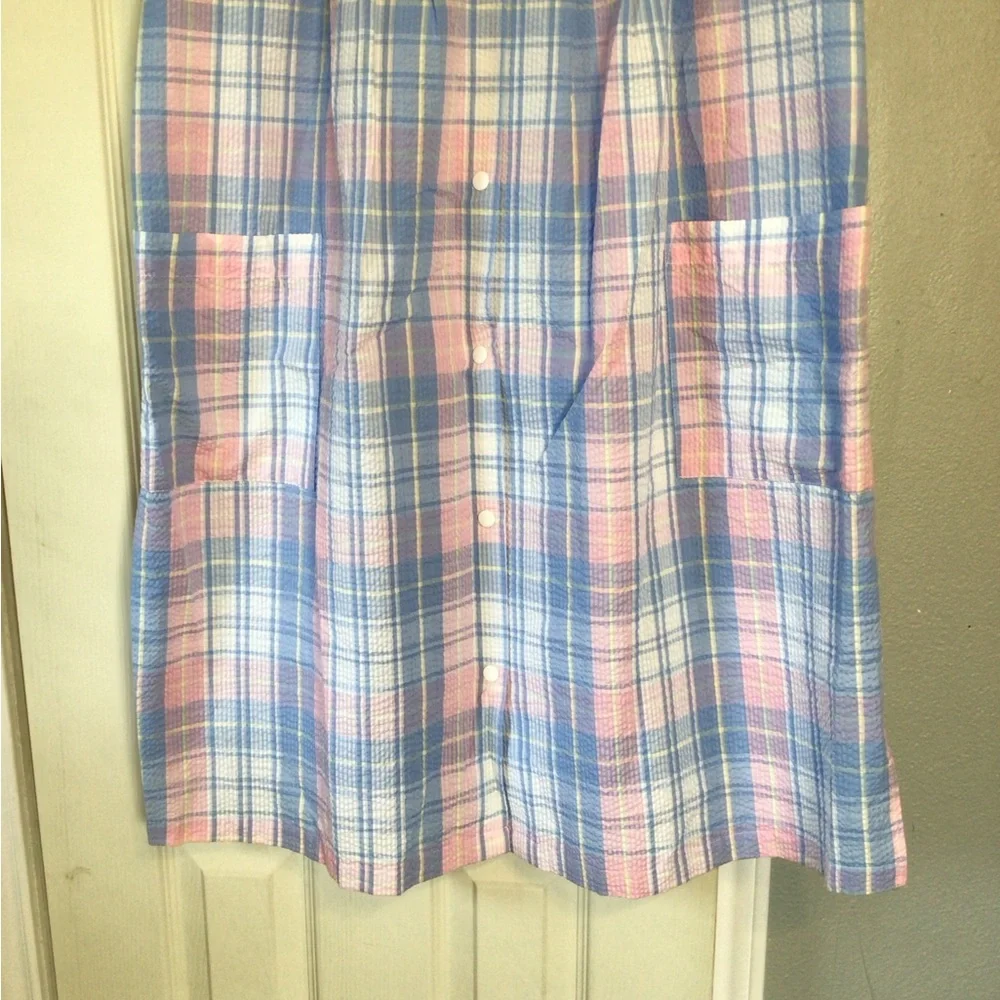 2/$10, 3/$13 Miss Elaine pink blue plaid duster housecoat - Picture 3 of 6